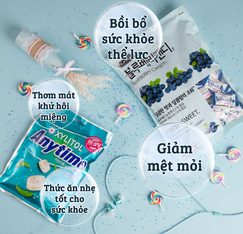 Kẹo Việt Quất Ilkwang BLUEBERRY CANDY (kẹo quả Việt Quất) quả việt quất tươi sấy chiết xuất, hương vị kem, màu tự nhiên Hương vị tươi mới, ngọt ngào