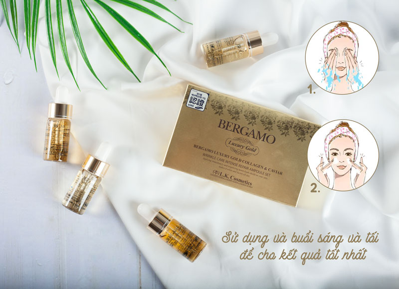 Hộp 4 Lọ Serum Collagen Luxury Gold Chống Nhăn Bergamo là sản phẩm được đông đảo phụ nữ trung niên có thể dùng serum để trẻ hóa làn da, chống lại nếp nhăn…