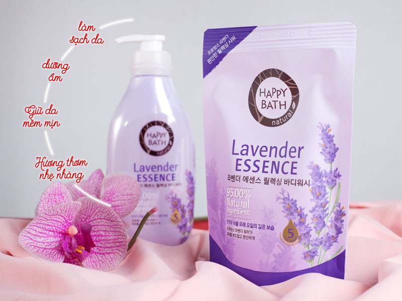 Sữa Tắm Hương Hoa Oải Hương Happy Bath (Chai 500g và Túi 250g) mang mùi thơm nhẹ nhàng, mang lại cảm giác thoải mái, sảng khoái, lưu lại mùi hương ...